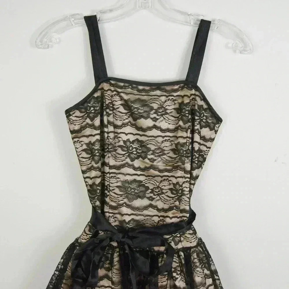 JESSICA MCCLINTOCK  GUNNE SAX Dress Vintage 90s Black Lace Overlay Mini - Picture 3 of 5